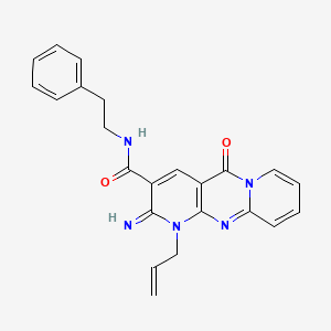 6-imino-2-oxo-N-(2-phenylethyl)-7-prop-2-enyl-1,7,9-triazatricyclo[8.4.0.03,8]tetradeca-3(8),4,9,11,13-pentaene-5-carboxamide - 617697-21-9