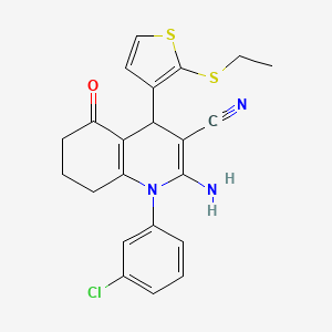 2-Amino-1-(3-chlorophenyl)-4-(2-(ethylthio)thiophen-3-yl)-5-oxo-1,4,5,6,7,8-hexahydroquinoline-3-carbonitrile - 476483-51-9