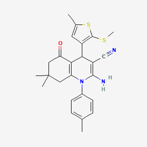 2-Amino-7,7-dimethyl-4-(5-methyl-2-(methylthio)thiophen-3-yl)-5-oxo-1-(p-tolyl)-1,4,5,6,7,8-hexahydroquinoline-3-carbonitrile - 476483-23-5
