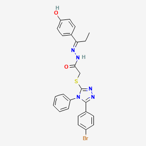 2-{[5-(4-bromophenyl)-4-phenyl-4H-1,2,4-triazol-3-yl]sulfanyl}-N'-[(1E)-1-(4-hydroxyphenyl)propylidene]acetohydrazide - 