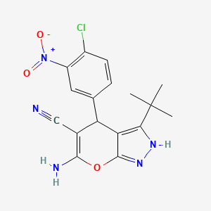 6-Amino-3-tert-butyl-4-(4-chloro-3-nitrophenyl)-2H,4H-pyrano[2,3-C]pyrazole-5-carbonitrile - 
