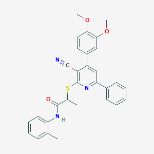 2-((3-Cyano-4-(3,4-dimethoxyphenyl)-6-phenylpyridin-2-yl)thio)-N-(o-tolyl)propanamide - 