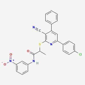 2-((6-(4-Chlorophenyl)-3-cyano-4-phenylpyridin-2-yl)thio)-N-(3-nitrophenyl)propanamide - 