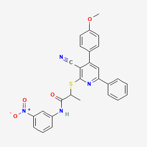 2-((3-Cyano-4-(4-methoxyphenyl)-6-phenylpyridin-2-yl)thio)-N-(3-nitrophenyl)propanamide - 