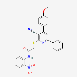 2-((3-Cyano-4-(4-methoxyphenyl)-6-phenylpyridin-2-yl)thio)-N-(2-nitrophenyl)acetamide - 