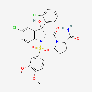 1-[5-chloro-3-(2-chlorophenyl)-1-(3,4-dimethoxyphenyl)sulfonyl-3-hydroxy-2H-indole-2-carbonyl]pyrrolidine-2-carboxamide - 359761-91-4
