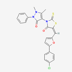 (5E)-5-{[5-(4-chlorophenyl)furan-2-yl]methylidene}-3-(1,5-dimethyl-3-oxo-2-phenyl-2,3-dihydro-1H-pyrazol-4-yl)-2-thioxo-1,3-thiazolidin-4-one - 