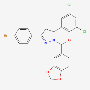 5-(1,3-Benzodioxol-5-yl)-2-(4-bromophenyl)-7,9-dichloro-1,10b-dihydropyrazolo[1,5-c][1,3]benzoxazine - 303093-90-5