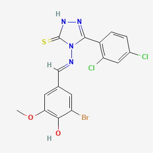 2-Bromo-4-((E)-{[3-(2,4-dichlorophenyl)-5-sulfanyl-4H-1,2,4-triazol-4-YL]imino}methyl)-6-methoxyphenol - 