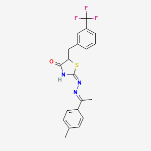 (2E)-2-{(2E)-[1-(4-methylphenyl)ethylidene]hydrazinylidene}-5-[3-(trifluoromethyl)benzyl]-1,3-thiazolidin-4-one - 