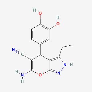 6-Amino-4-(3,4-dihydroxyphenyl)-3-ethyl-1,4-dihydropyrano[2,3-c]pyrazole-5-carbonitrile - 377049-89-3