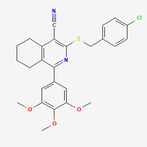 3-[(4-Chlorobenzyl)sulfanyl]-1-(3,4,5-trimethoxyphenyl)-5,6,7,8-tetrahydroisoquinoline-4-carbonitrile - 