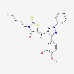(5Z)-5-[[3-(3,4-dimethoxyphenyl)-1-phenylpyrazol-4-yl]methylidene]-3-pentyl-2-sulfanylidene-1,3-thiazolidin-4-one - 623935-85-3