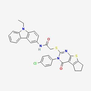 2-((3-(4-Chlorophenyl)-4-oxo-4,5,6,7-tetrahydro-3H-cyclopenta[4,5]thieno[2,3-d]pyrimidin-2-yl)thio)-N-(9-ethyl-9H-carbazol-3-yl)acetamide - 618432-43-2