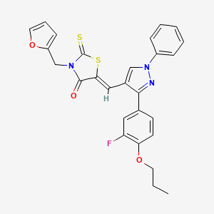 (5Z)-5-{[3-(3-Fluoro-4-propoxyphenyl)-1-phenyl-1H-pyrazol-4-YL]methylene}-3-(2-furylmethyl)-2-thioxo-1,3-thiazolidin-4-one - 623936-25-4