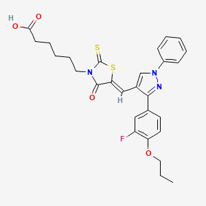 6-[(5Z)-5-[[3-(3-fluoro-4-propoxyphenyl)-1-phenylpyrazol-4-yl]methylidene]-4-oxo-2-sulfanylidene-1,3-thiazolidin-3-yl]hexanoic acid - 623939-87-7