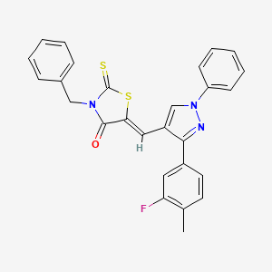 (5Z)-3-Benzyl-5-{[3-(3-fluoro-4-methylphenyl)-1-phenyl-1H-pyrazol-4-YL]methylene}-2-thioxo-1,3-thiazolidin-4-one - 623936-11-8