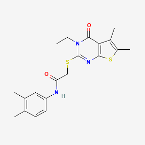 N-(3,4-Dimethylphenyl)-2-((3-ethyl-5,6-dimethyl-4-oxo-3,4-dihydrothieno[2,3-d]pyrimidin-2-yl)thio)acetamide - 618427-81-9