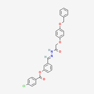 [3-[(E)-[[2-(4-phenylmethoxyphenoxy)acetyl]hydrazinylidene]methyl]phenyl] 4-chlorobenzoate - 477730-41-9
