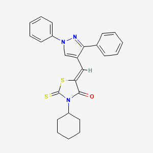 3-Cyclohexyl-5-((1,3-diphenyl-1H-pyrazol-4-yl)methylene)-2-thioxothiazolidin-4-one - 623940-37-4