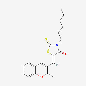 (5Z)-3-hexyl-5-[(2-methyl-2H-chromen-3-yl)methylidene]-2-thioxo-1,3-thiazolidin-4-one - 
