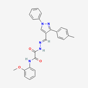 N-(2-Methoxyphenyl)-2-oxo-2-(2-((1-phenyl-3-(p-tolyl)-1H-pyrazol-4-yl)methylene)hydrazinyl)acetamide - 477732-52-8