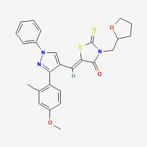 (5Z)-5-{[3-(4-methoxy-2-methylphenyl)-1-phenyl-1H-pyrazol-4-yl]methylidene}-3-(tetrahydrofuran-2-ylmethyl)-2-thioxo-1,3-thiazolidin-4-one - 