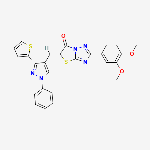 (5Z)-2-(3,4-dimethoxyphenyl)-5-{[1-phenyl-3-(thiophen-2-yl)-1H-pyrazol-4-yl]methylidene}[1,3]thiazolo[3,2-b][1,2,4]triazol-6(5H)-one - 