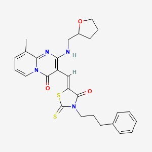 9-methyl-3-{(Z)-[4-oxo-3-(3-phenylpropyl)-2-thioxo-1,3-thiazolidin-5-ylidene]methyl}-2-[(tetrahydrofuran-2-ylmethyl)amino]-4H-pyrido[1,2-a]pyrimidin-4-one - 