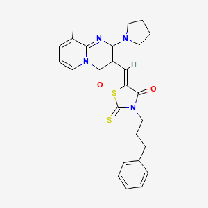 9-methyl-3-{(Z)-[4-oxo-3-(3-phenylpropyl)-2-thioxo-1,3-thiazolidin-5-ylidene]methyl}-2-(pyrrolidin-1-yl)-4H-pyrido[1,2-a]pyrimidin-4-one - 