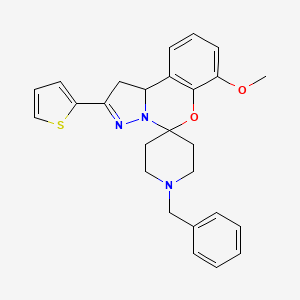 4-methoxy-14-benzyl-9-(2-thienyl)spiro[10aH-benzo[e]2-pyrazolino[1,5-c]1,3-oxa zine-6,4'-piperidine] - 