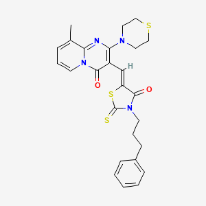 9-methyl-3-{(Z)-[4-oxo-3-(3-phenylpropyl)-2-thioxo-1,3-thiazolidin-5-ylidene]methyl}-2-(thiomorpholin-4-yl)-4H-pyrido[1,2-a]pyrimidin-4-one - 