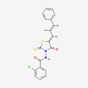 2-chloro-N-{(5Z)-5-[(2E)-2-methyl-3-phenylprop-2-en-1-ylidene]-4-oxo-2-thioxo-1,3-thiazolidin-3-yl}benzamide - 