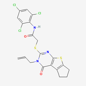 2-{[12-oxo-11-(prop-2-en-1-yl)-7-thia-9,11-diazatricyclo[6.4.0.0^{2,6}]dodeca-1(8),2(6),9-trien-10-yl]sulfanyl}-N-(2,4,6-trichlorophenyl)acetamide - 