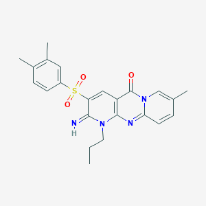 5-(3,4-Dimethylbenzenesulfonyl)-6-imino-13-methyl-7-propyl-1,7,9-triazatricyclo[8.4.0.0^{3,8}]tetradeca-3(8),4,9,11,13-pentaen-2-one - 