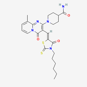 1-{3-[(Z)-(3-hexyl-4-oxo-2-thioxo-1,3-thiazolidin-5-ylidene)methyl]-9-methyl-4-oxo-4H-pyrido[1,2-a]pyrimidin-2-yl}piperidine-4-carboxamide - 