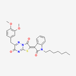(2Z)-6-(3,4-dimethoxybenzyl)-2-(1-heptyl-2-oxo-1,2-dihydro-3H-indol-3-ylidene)-7H-[1,3]thiazolo[3,2-b][1,2,4]triazine-3,7(2H)-dione - 