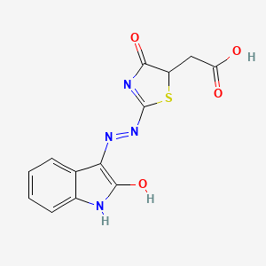 {(2E)-4-oxo-2-[(2Z)-(2-oxo-1,2-dihydro-3H-indol-3-ylidene)hydrazinylidene]-1,3-thiazolidin-5-yl}acetic acid - 