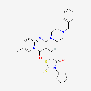 2-(4-benzylpiperazin-1-yl)-3-[(Z)-(3-cyclopentyl-4-oxo-2-thioxo-1,3-thiazolidin-5-ylidene)methyl]-7-methyl-4H-pyrido[1,2-a]pyrimidin-4-one - 