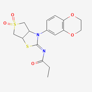 N-[(2E)-3-(2,3-dihydro-1,4-benzodioxin-6-yl)-5,5-dioxidotetrahydrothieno[3,4-d][1,3]thiazol-2(3H)-ylidene]propanamide - 