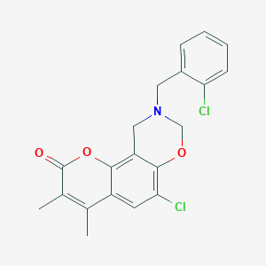 6-chloro-9-(2-chlorobenzyl)-3,4-dimethyl-9,10-dihydro-2H,8H-chromeno[8,7-e][1,3]oxazin-2-one - 