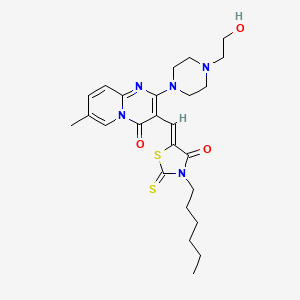 3-[(Z)-(3-hexyl-4-oxo-2-thioxo-1,3-thiazolidin-5-ylidene)methyl]-2-[4-(2-hydroxyethyl)piperazin-1-yl]-7-methyl-4H-pyrido[1,2-a]pyrimidin-4-one - 