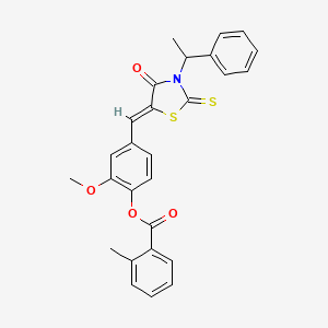 2-methoxy-4-{(Z)-[4-oxo-3-(1-phenylethyl)-2-thioxo-1,3-thiazolidin-5-ylidene]methyl}phenyl 2-methylbenzoate - 