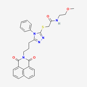 2-({5-[3-(1,3-dioxo-1H-benzo[de]isoquinolin-2(3H)-yl)propyl]-4-phenyl-4H-1,2,4-triazol-3-yl}sulfanyl)-N-(2-methoxyethyl)acetamide - 