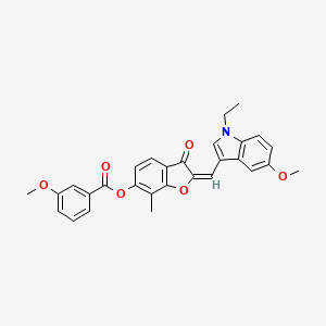 (2E)-2-[(1-ethyl-5-methoxy-1H-indol-3-yl)methylidene]-7-methyl-3-oxo-2,3-dihydro-1-benzofuran-6-yl 3-methoxybenzoate - 