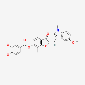 (2E)-2-[(5-methoxy-1-methyl-1H-indol-3-yl)methylidene]-7-methyl-3-oxo-2,3-dihydro-1-benzofuran-6-yl 3,4-dimethoxybenzoate - 