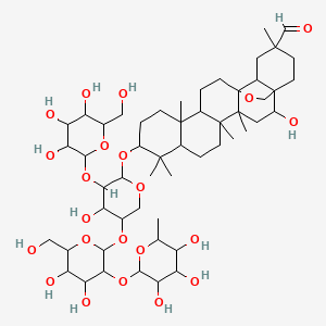 10-[5-[4,5-Dihydroxy-6-(hydroxymethyl)-3-(3,4,5-trihydroxy-6-methyloxan-2-yl)oxyoxan-2-yl]oxy-4-hydroxy-3-[3,4,5-trihydroxy-6-(hydroxymethyl)oxan-2-yl]oxyoxan-2-yl]oxy-2-hydroxy-4,5,9,9,13,20-hexamethyl-24-oxahexacyclo[15.5.2.01,18.04,17.05,14.08,13]tetracosane-20-carbaldehyde - 