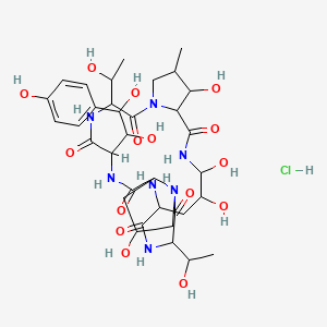 18-Amino-6-[1,2-dihydroxy-2-(4-hydroxyphenyl)ethyl]-11,20,21,25-tetrahydroxy-3,15-bis(1-hydroxyethyl)-26-methyl-1,4,7,13,16,22-hexazatricyclo[22.3.0.09,13]heptacosane-2,5,8,14,17,23-hexone;hydrochloride - 