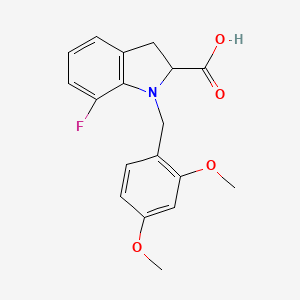 1-[(2,4-Dimethoxyphenyl)methyl]-7-fluoro-indoline-2-carboxylic acid - 