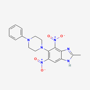 2-Methyl-4,6-dinitro-5-(4-phenylpiperazin-1-yl)-1h-benzimidazole - 72766-24-6